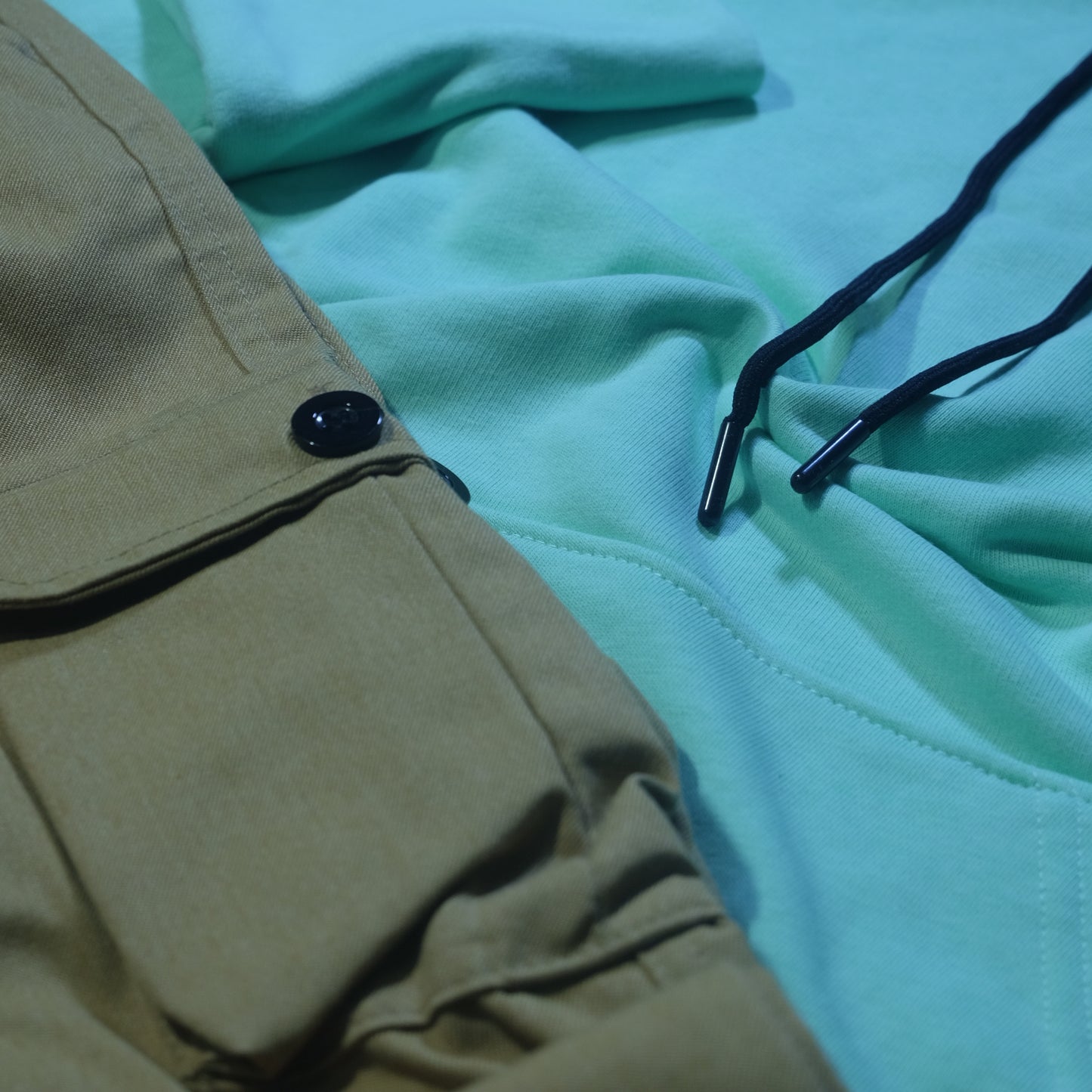 Ensemble Cargo Beige Sable + Capuche Cotton Vert Anise