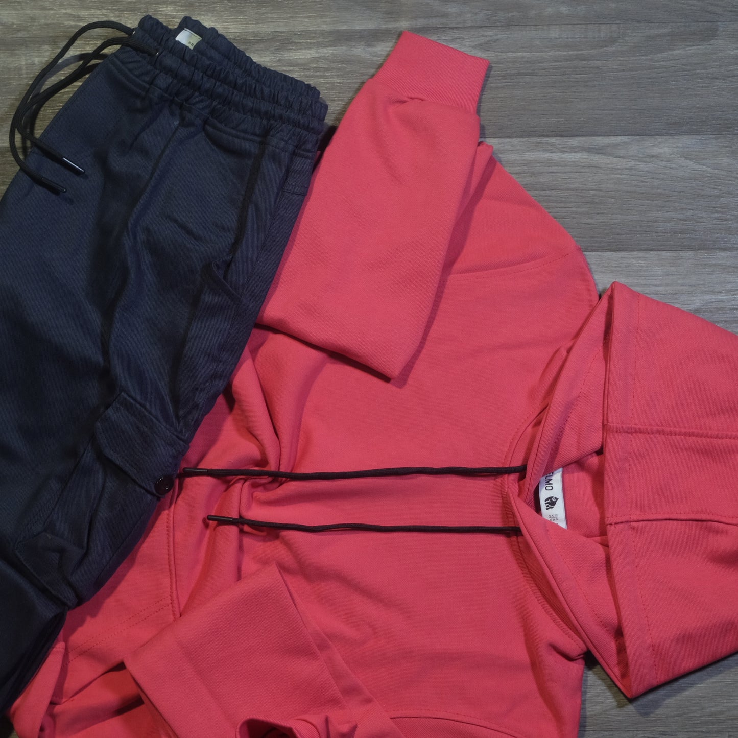 Ensemble Cargo Bleu Marine + Capuche Cotton Rose Fushia