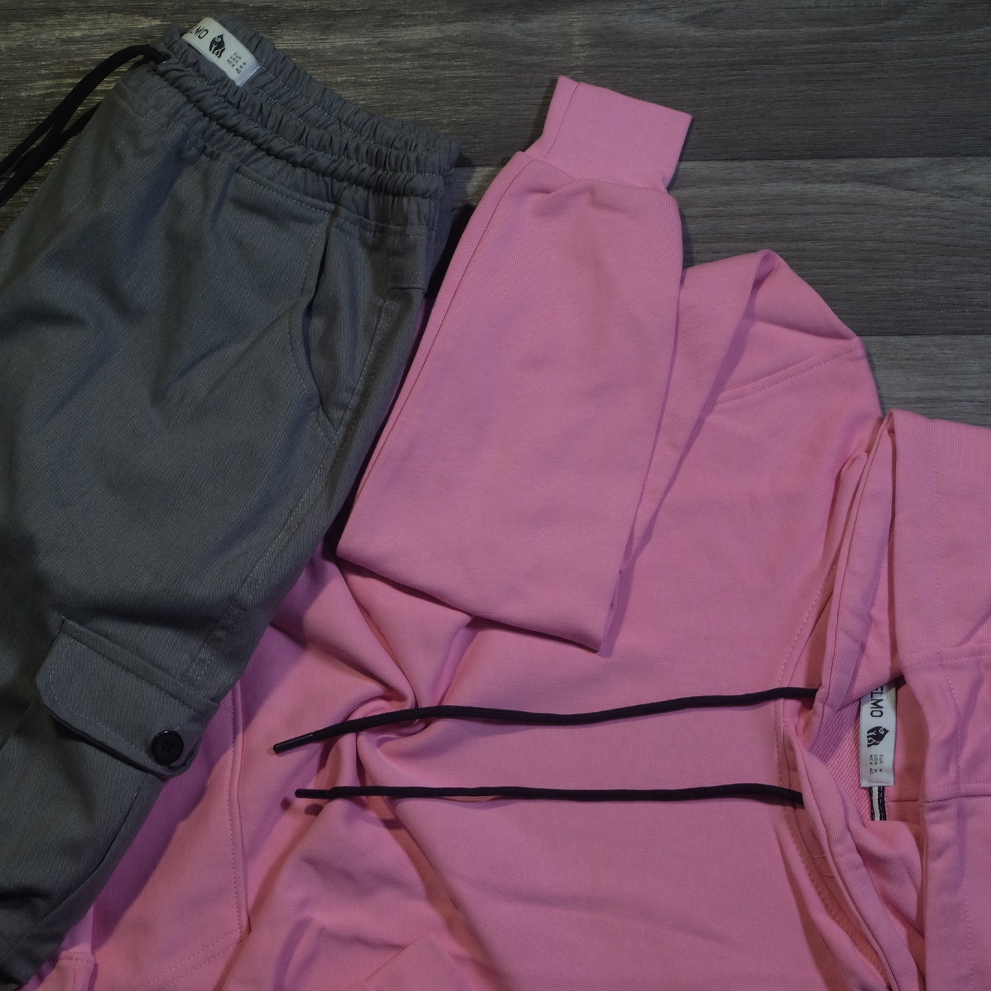 Ensemble Cargo Gris Clair + Capuche Cotton Rose Clair