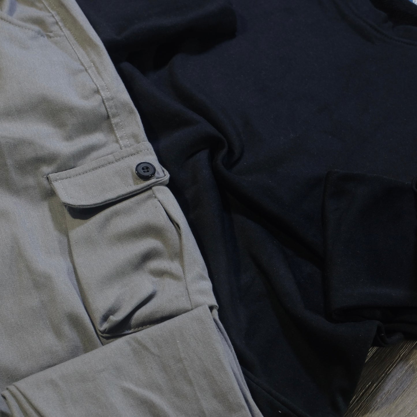 Ensemble Cargo Gris Clair + Sweat Noir
