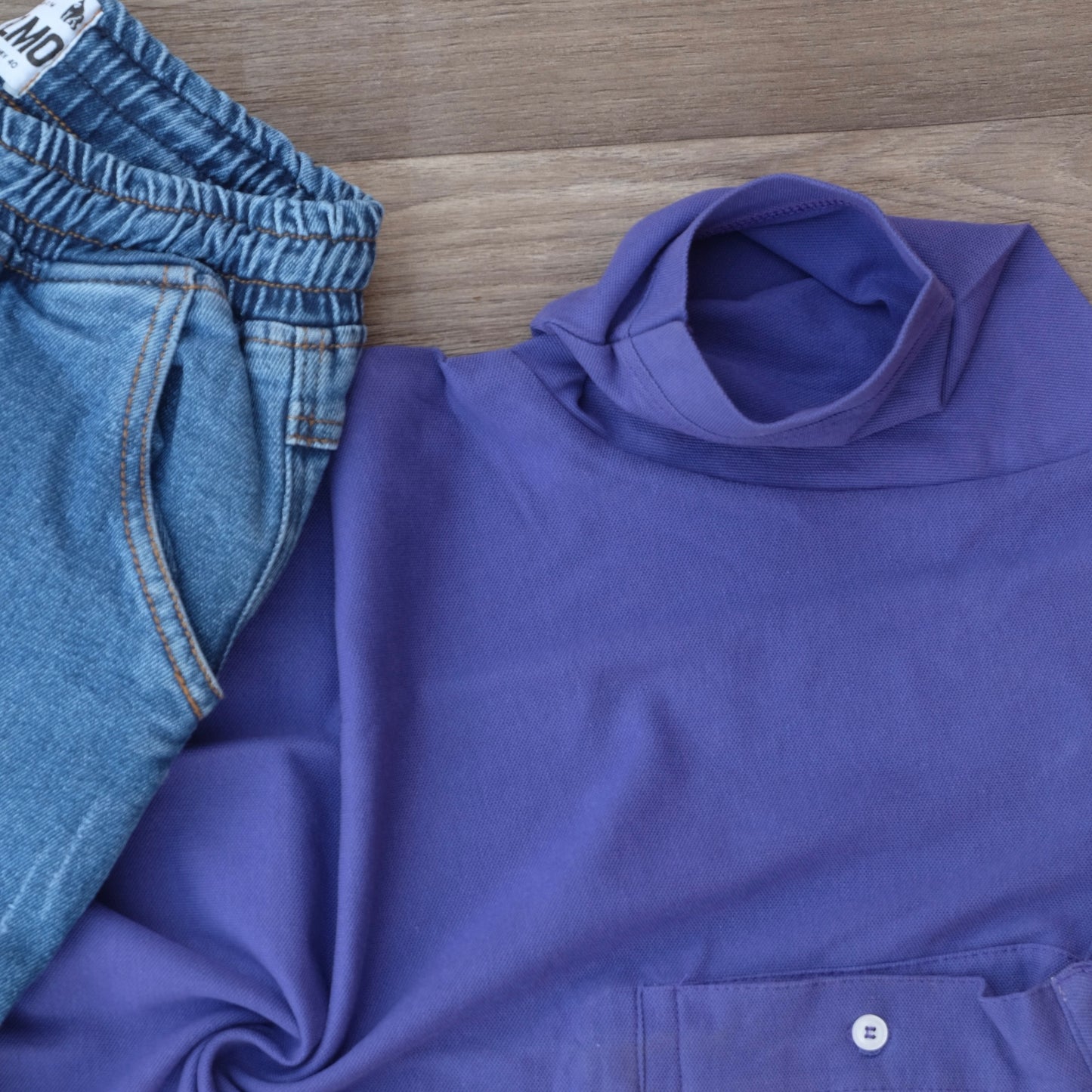 Ensemble Cargo Jeans Délavé Bleu + Polo Mauve