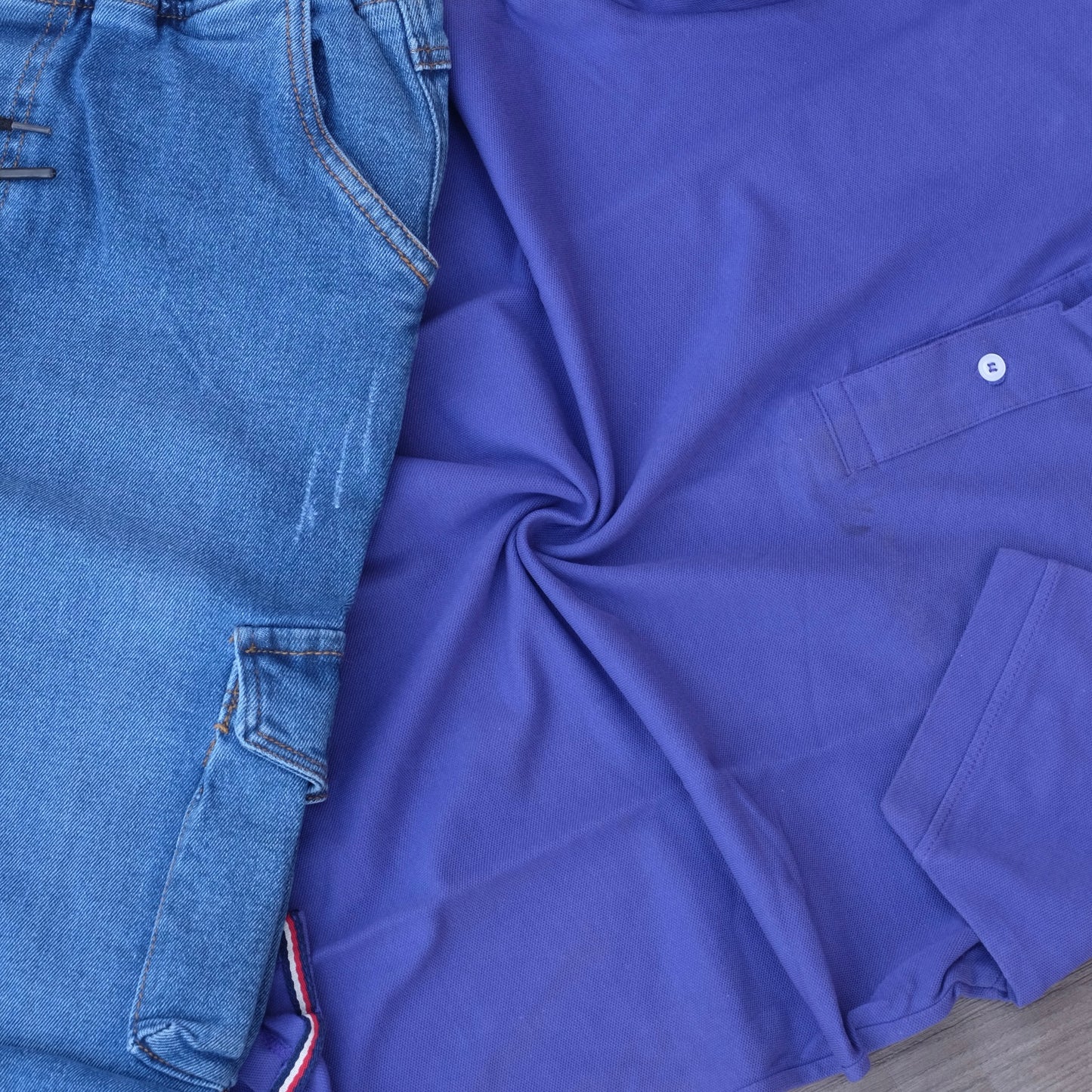 Ensemble Cargo Jeans Délavé Bleu + Polo Mauve