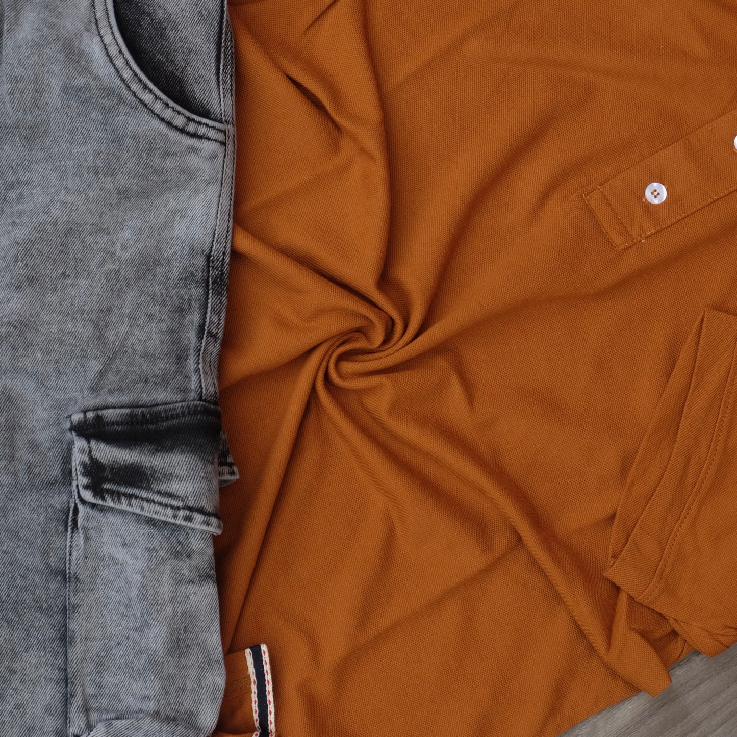 Ensemble Cargo Jeans Délavé Gris + Polo Taba