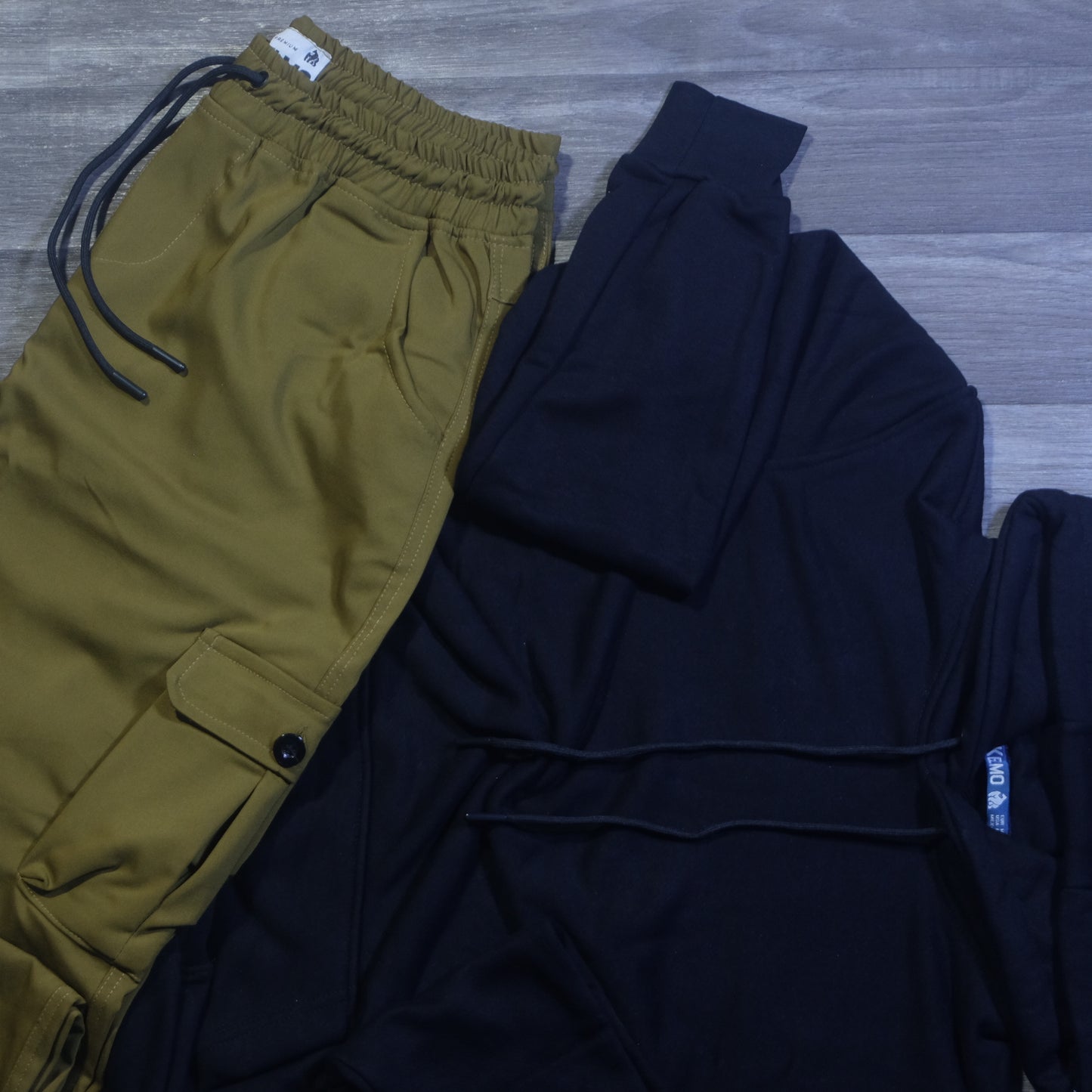 Ensemble Cargo Kaki Olive + Capuche Cotton Bleu Marine
