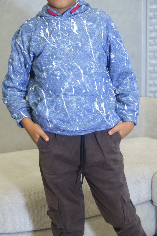 Ensemble Enfant Pantalon Cargo Marron +Sweat a Capuche Camouflage Bleu Ciel