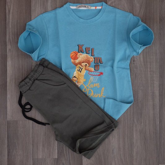 Ensemble Enfant Short Kaki Fonce + T-Shirt Bleu Ciel