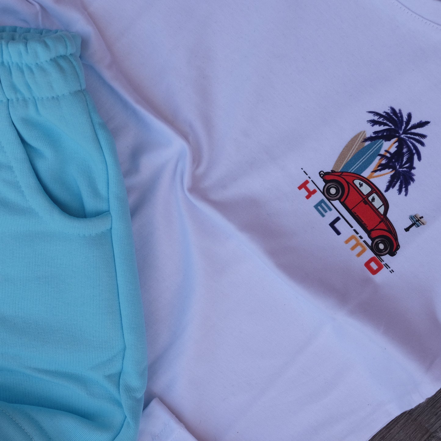 Ensemble Enfant Short Turqoise + T-Shirt Blanc