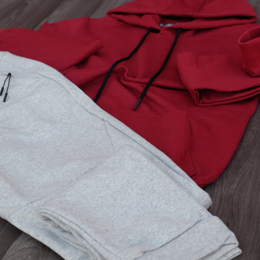 Ensemble Jogging Beska Gris Chine Clair + Capuche Cotton Rouge