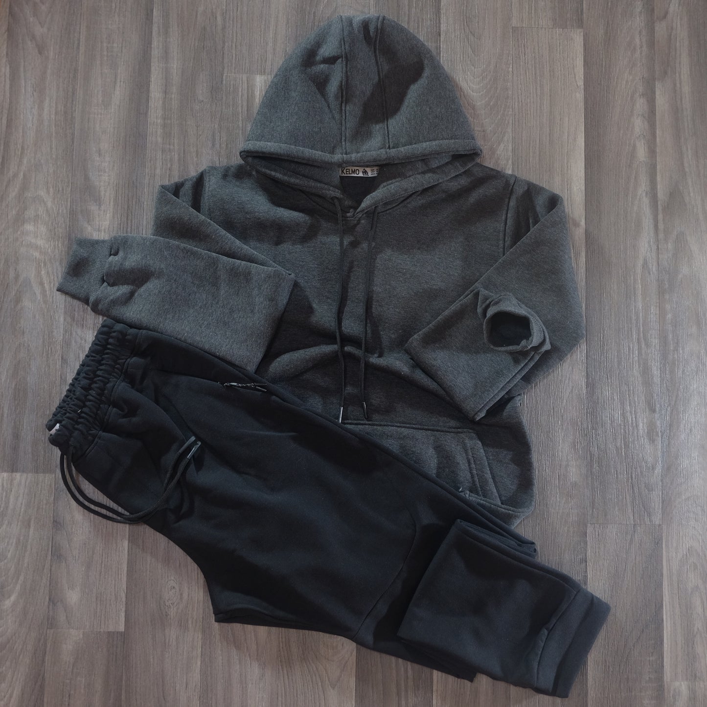 Ensemble Jogging Beska Noir + Capuche Cotton Gris Chine Fonce