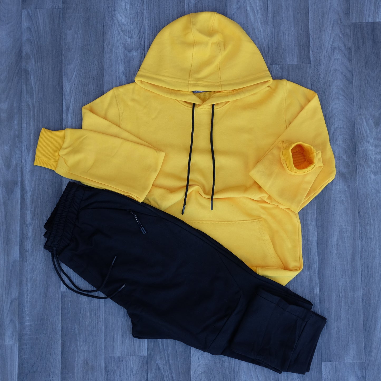 Ensemble Jogging Beska Noir + Capuche Cotton Jaune Fonce