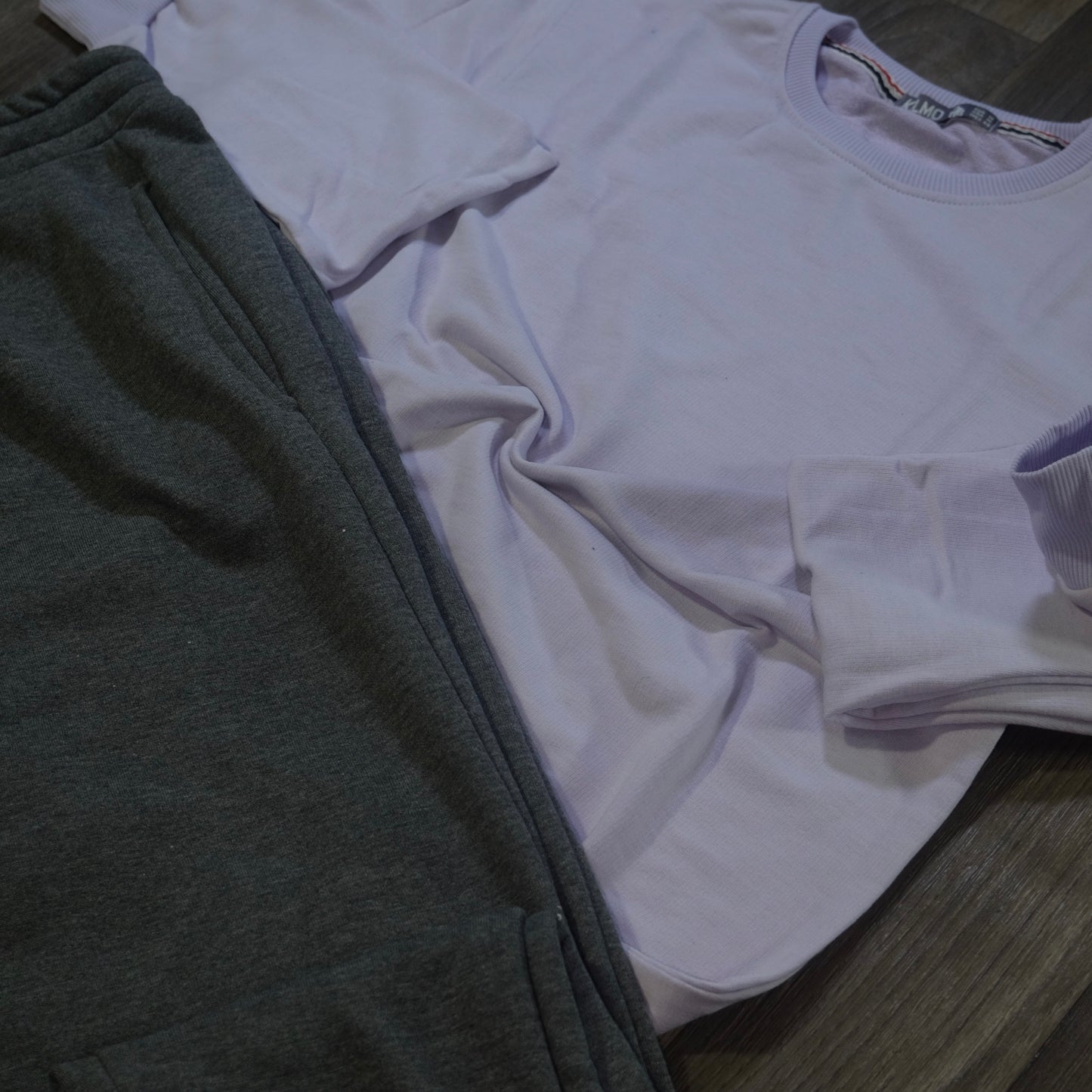 Ensemble Jogging Gris Chine Fonce + Sweat Mauve