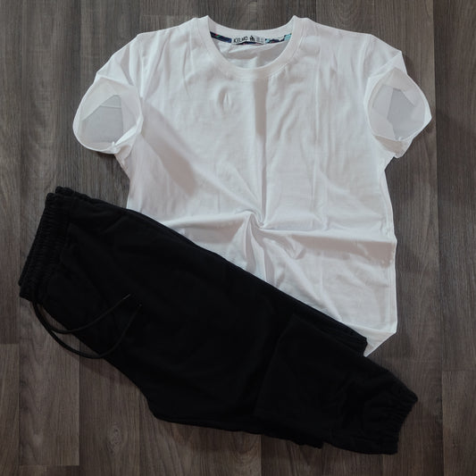 Ensemble T-Shirt Blanc + Jogging Noir
