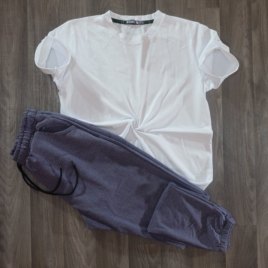 Ensemble T-Shirt Blanc + Jogging bleu Chine