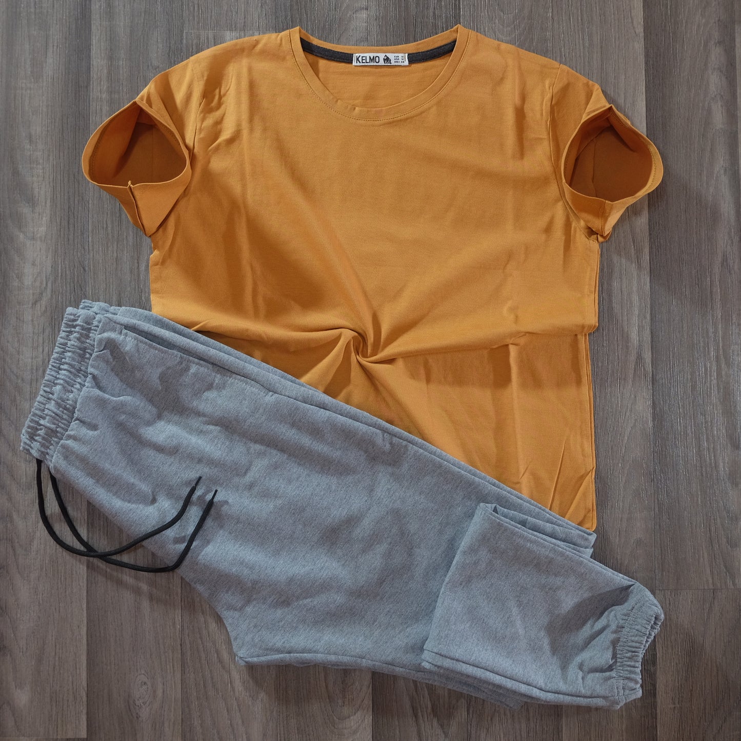 Ensemble T-Shirt Marron Clair + Jogging Gris Chine Clair