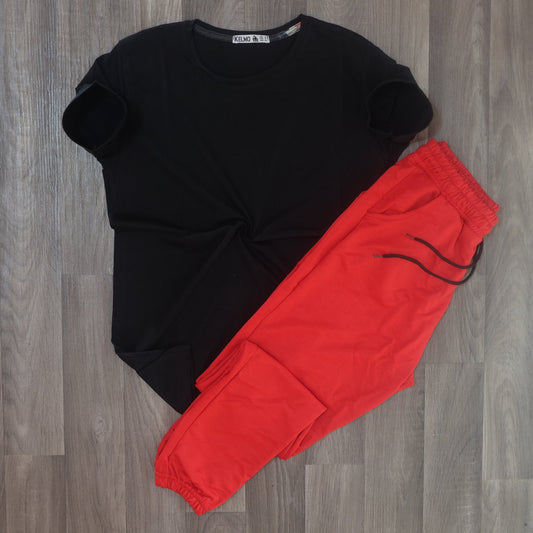 Ensemble T-Shirt Noir + Jogging Rouge
