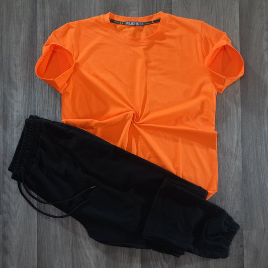 Ensemble T-Shirt Orange + Jogging Noir