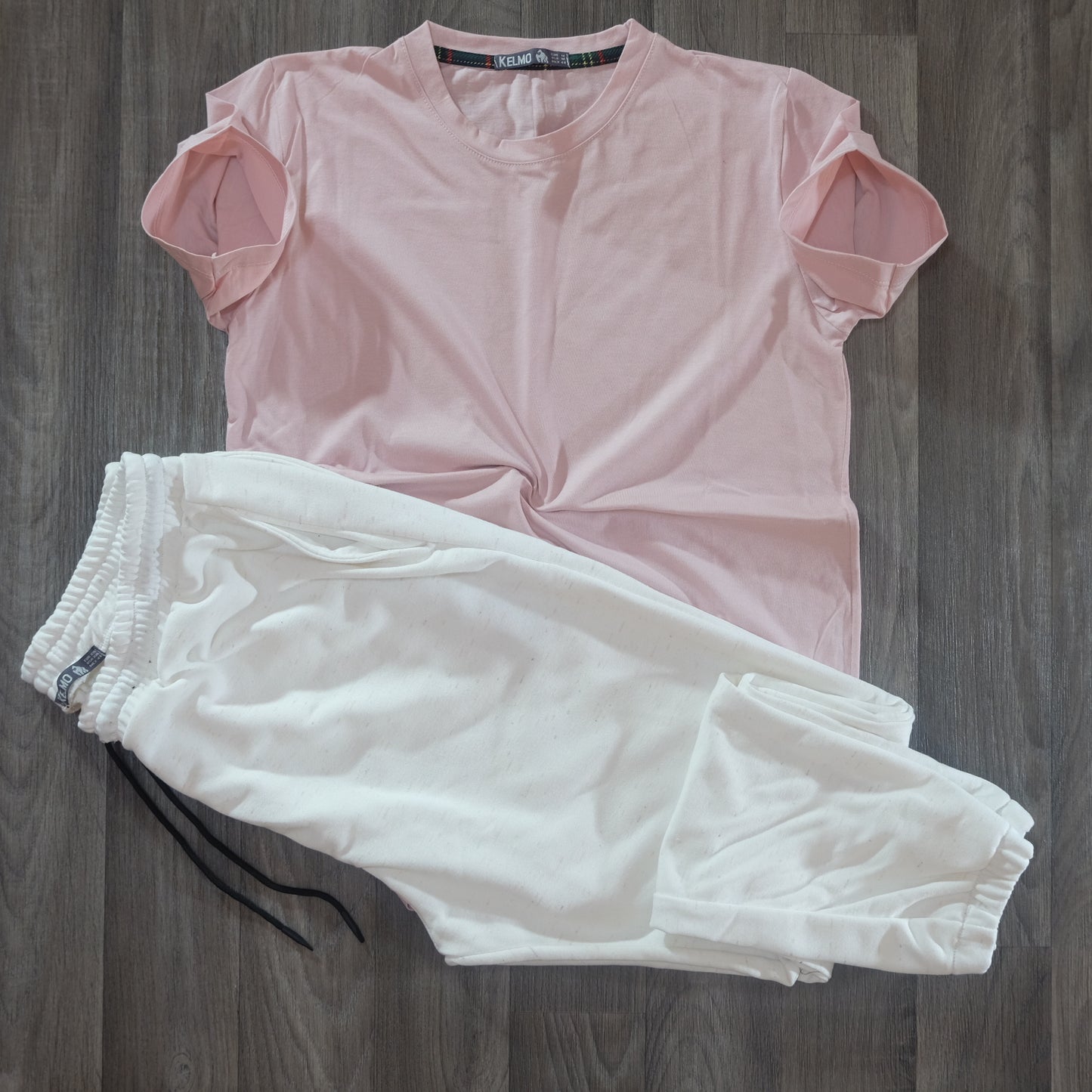 Ensemble T-Shirt Rose Clair + Jogging Blanc Chine
