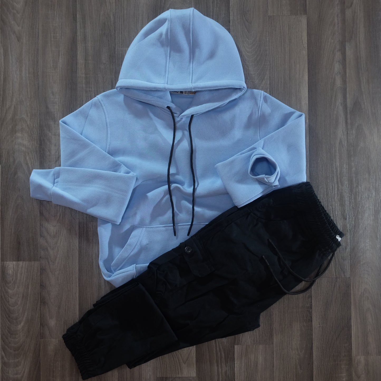 Ensemble Cargo Noir+ Capuche Cotton Bleu Ciel