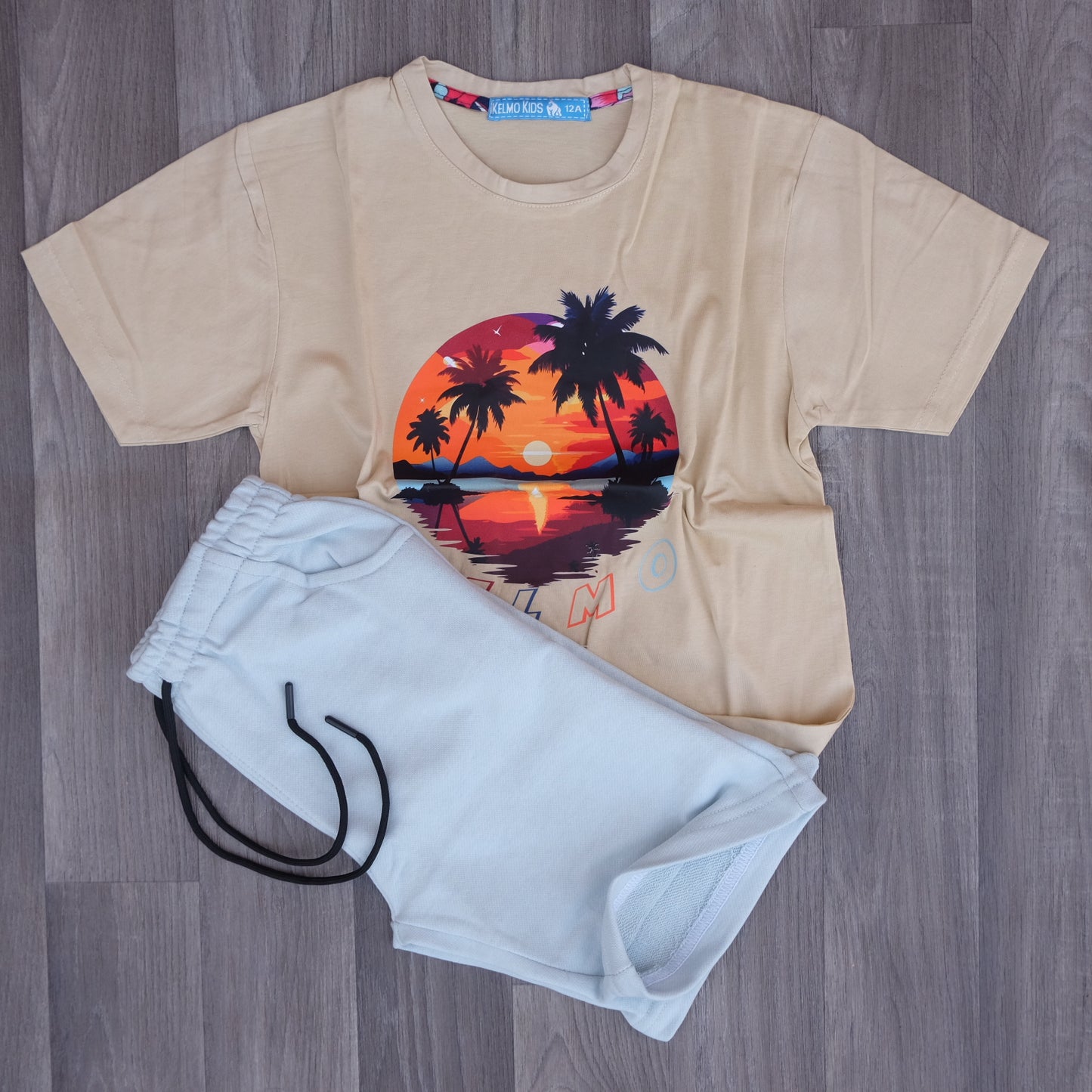 Ensemble Enfant Short Ciel Clair + T-Shirt Beige