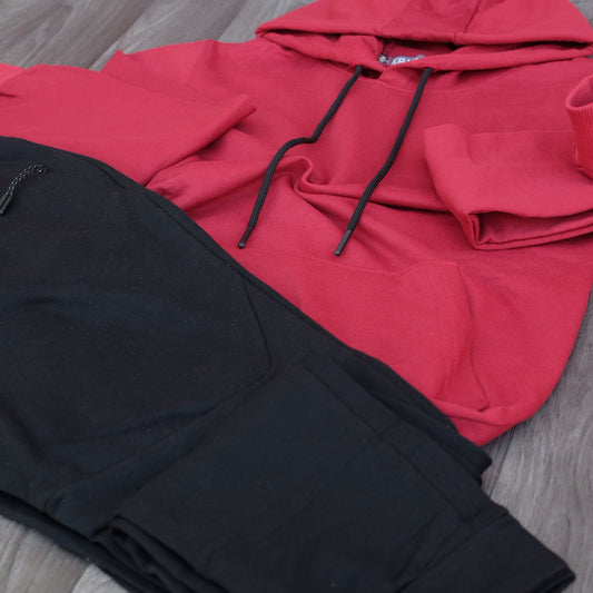 Ensemble Jogging Beska Noir + Capuche Cotton Rouge