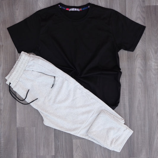 Ensemble T-shirt Noir + Jogging Beska Gris Chiné Clair