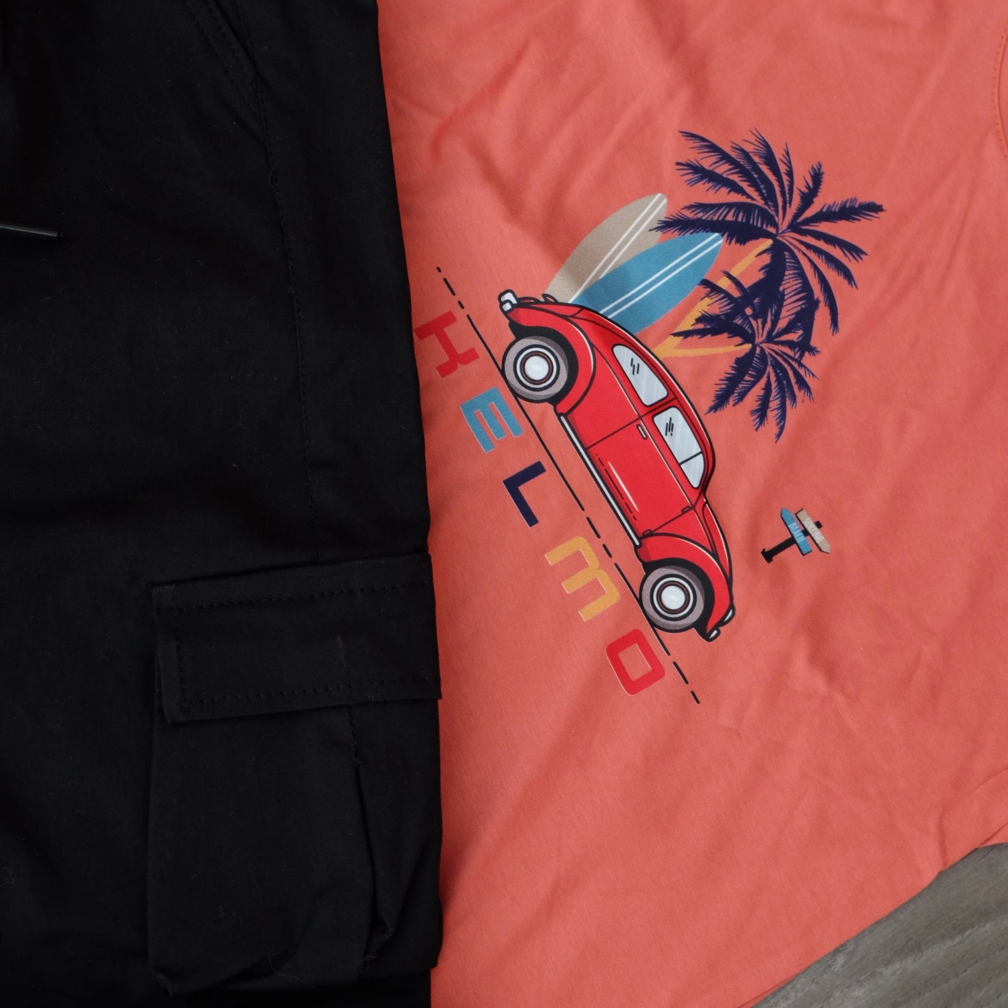 Ensemble Enfant Cargo Noir + T-Shirt Rouge Brique