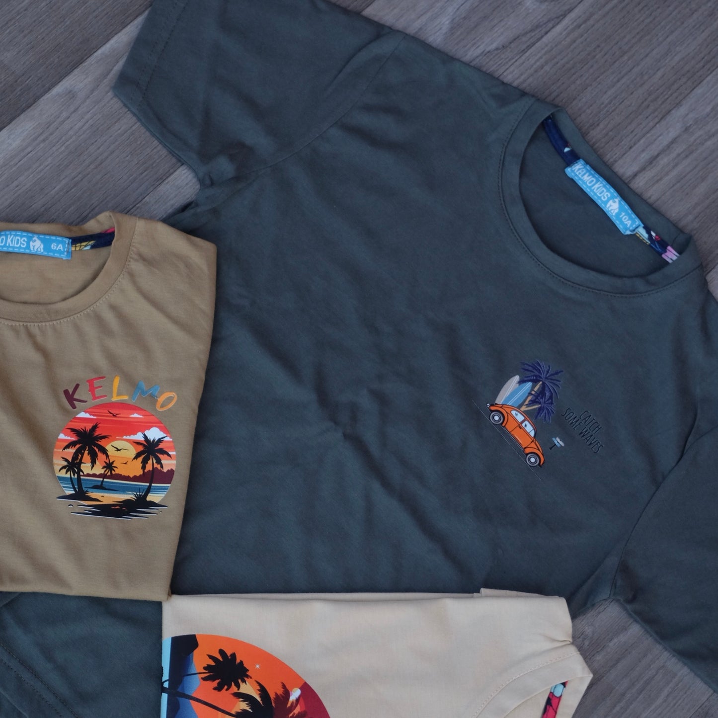 Pack 3 T-Shirt Enfant Imprimé Beige+ Vert Olive + Kaki