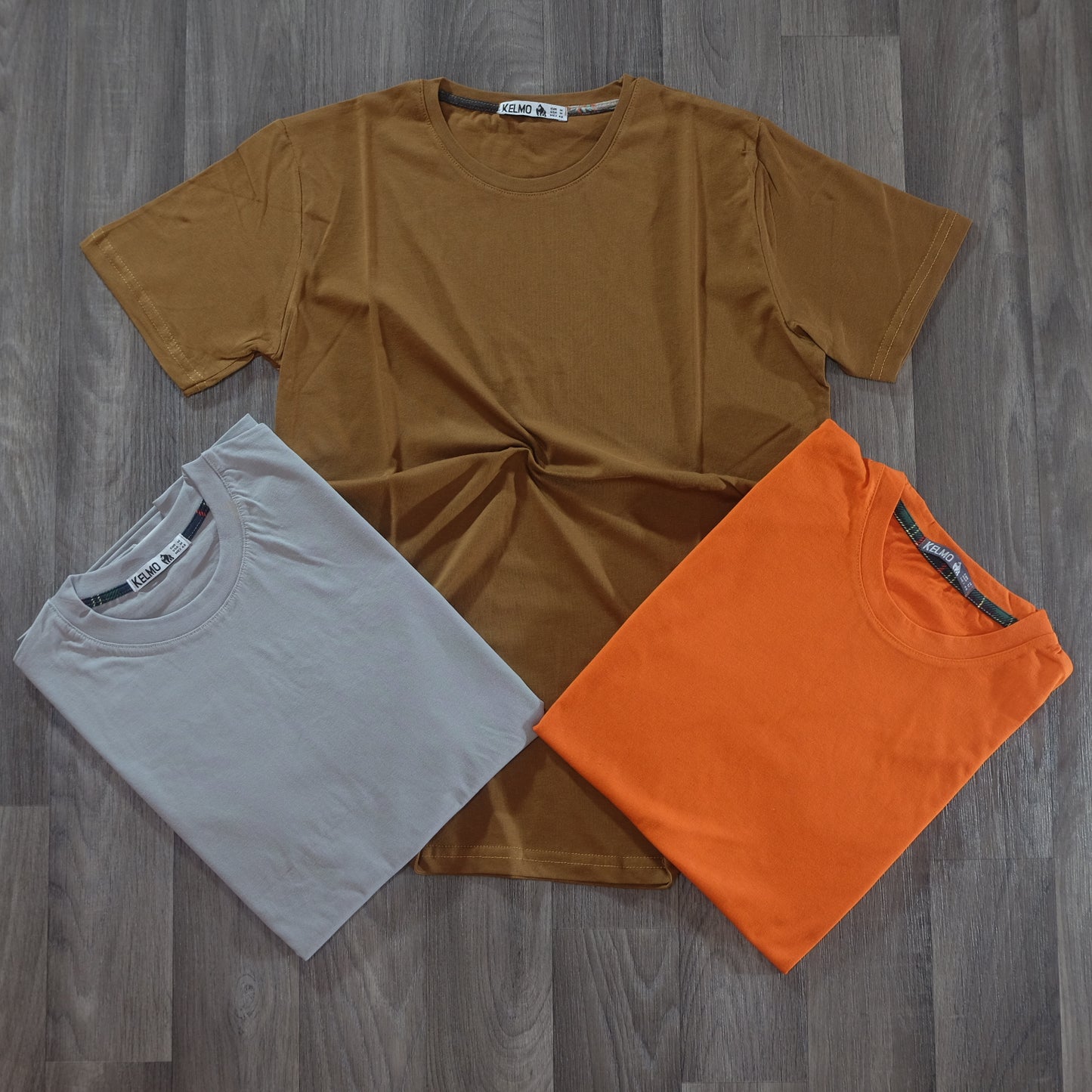 Pack 3 T-Shirt Gris Clair + Marron Fonce + Orange