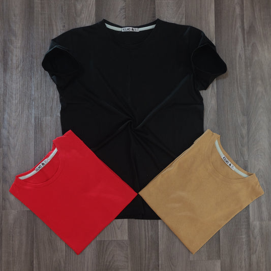 Pack 3 T-Shirt Noir + Rouge + Marron Clair