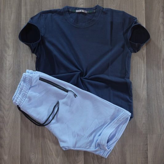 Pack Short Bleu Ciel + T-Shirt Bleu Marine