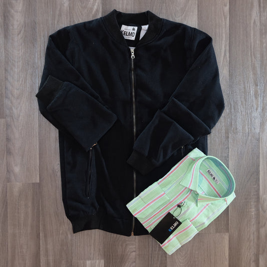 Pack Jacket Noir + Chemise Vert Raye