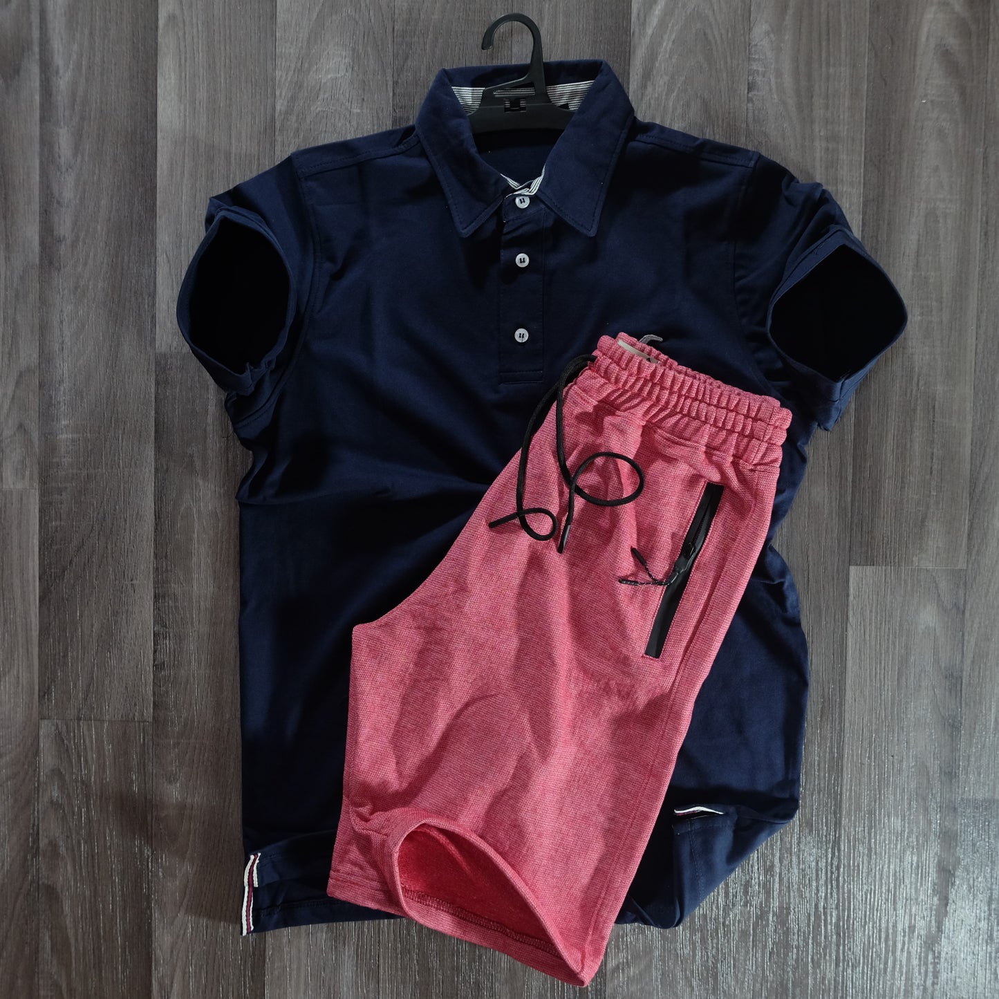 Pack Short Rouge Chine + Polo Bleu Nuit