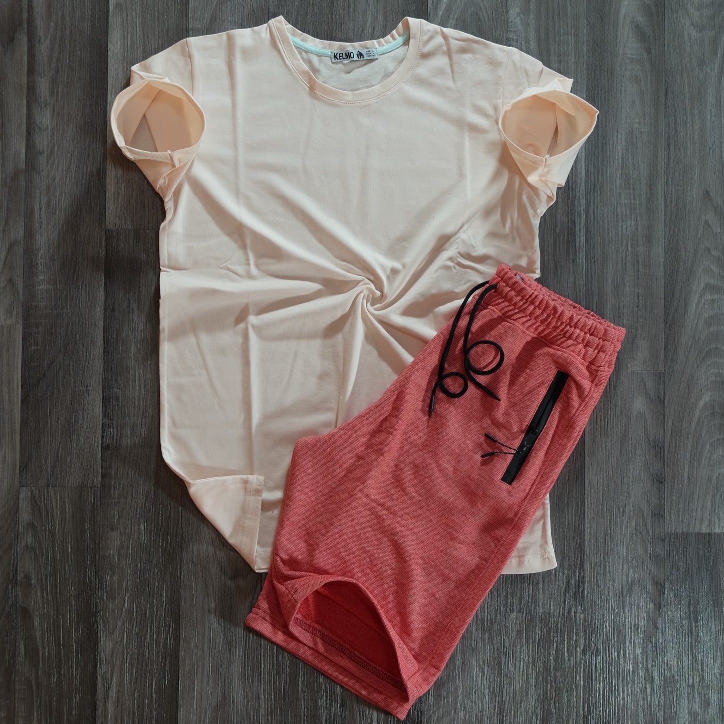 Pack Short Rouge chine - T-Shirt Saumon