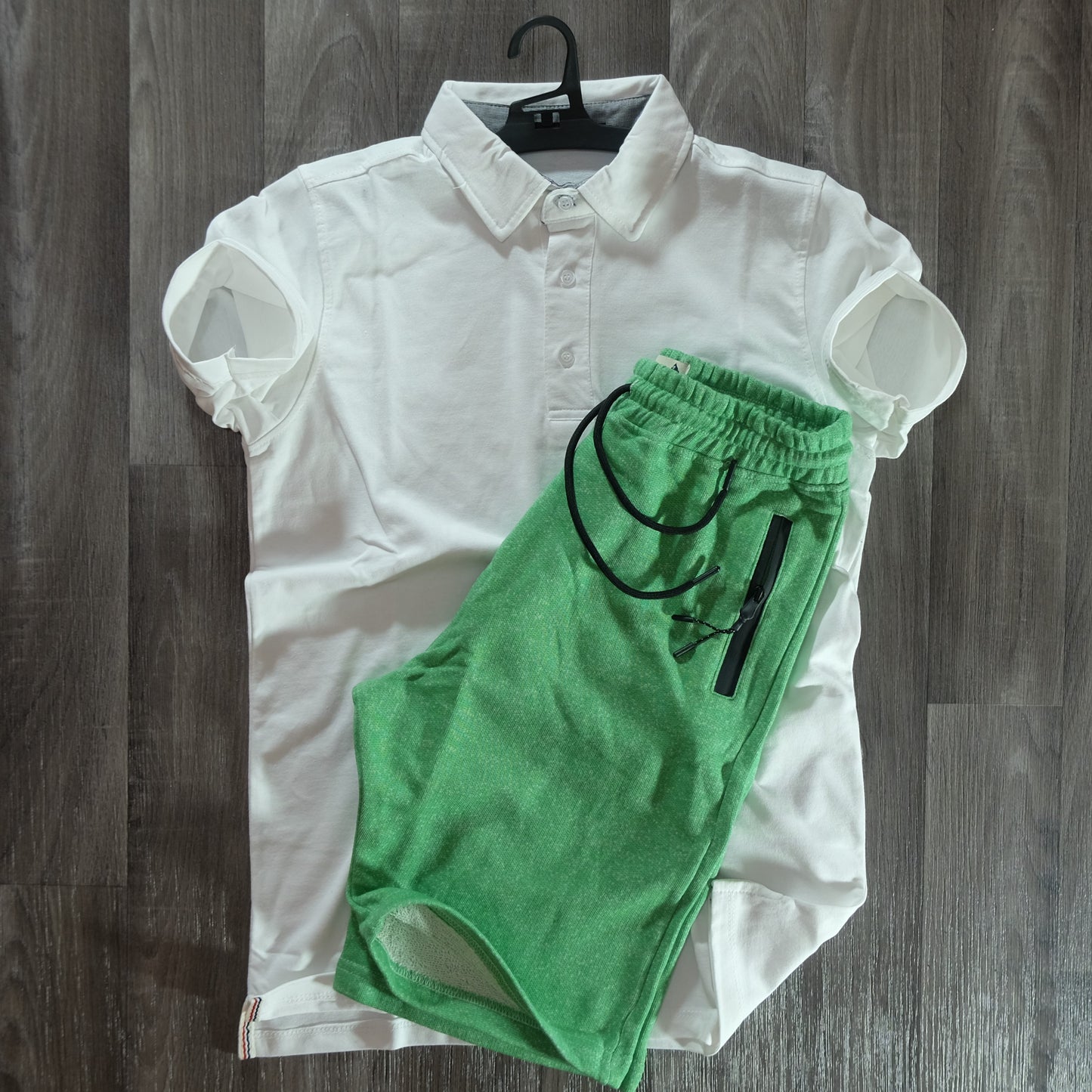 Pack Short Vert Chine + Polo Blanc