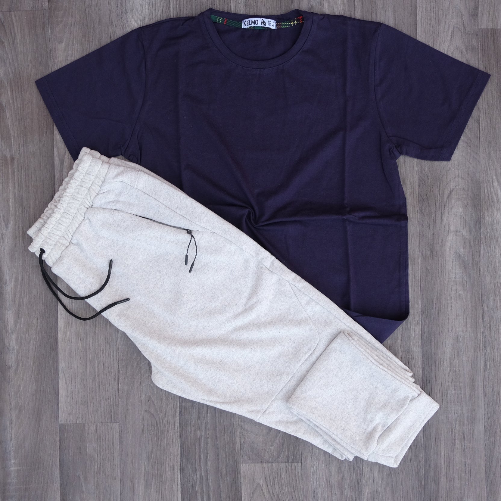 Ensemble T-shirt Bleu Marine + Jogging Beska Gris Chiné Clair