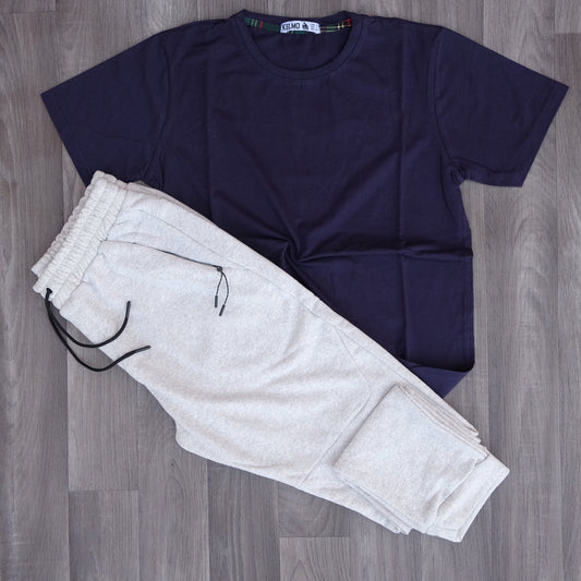 Ensemble T-shirt bleu marine et jogging beska gris chiné