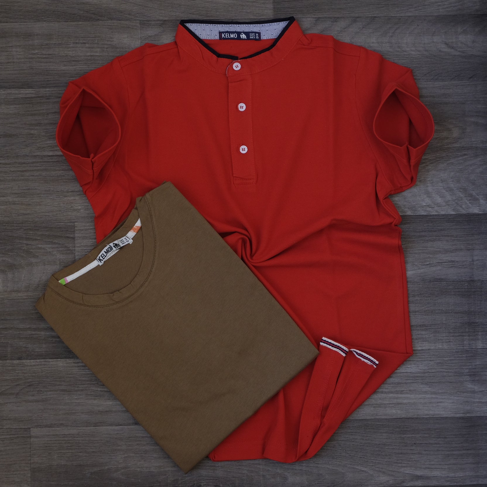 Pack Polo Mao Rouge et T-shirt Marron