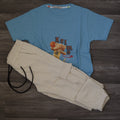 Ensemble Enfant Cargo Beige + T-Shirt Bleu Ciel Imprimé Ourson Basketball