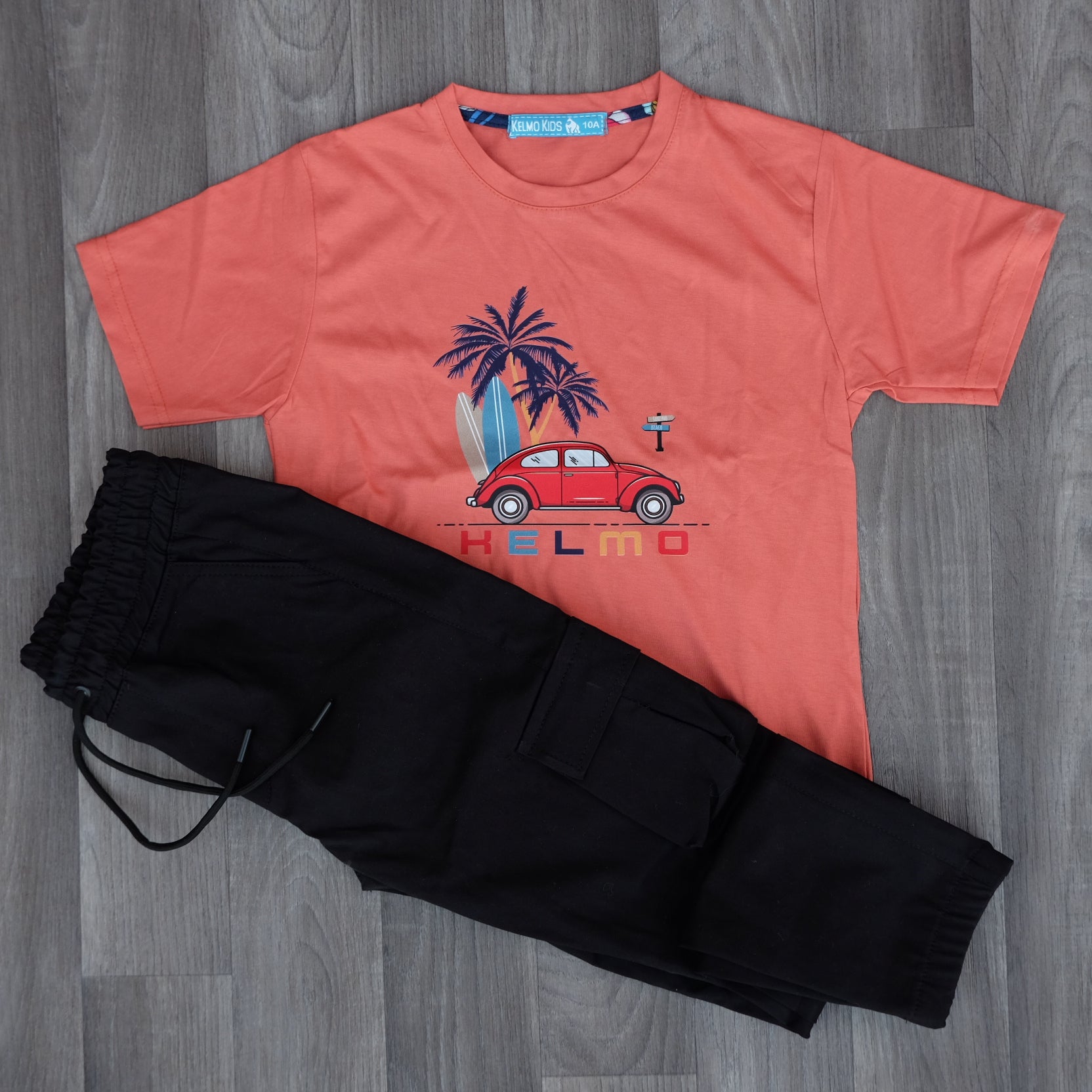 Ensemble Enfant Cargo Noir + T-Shirt Rouge Brique