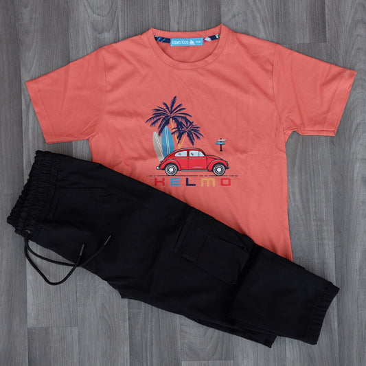 Ensemble Enfant Cargo Noir + T-Shirt Rouge Brique