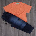 Ensemble Jeans Délavé Bleu Droit + T-Shirt Orange
