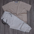 Ensemble T-shirt Beige Foncé + Jogging Beska Gris Chine