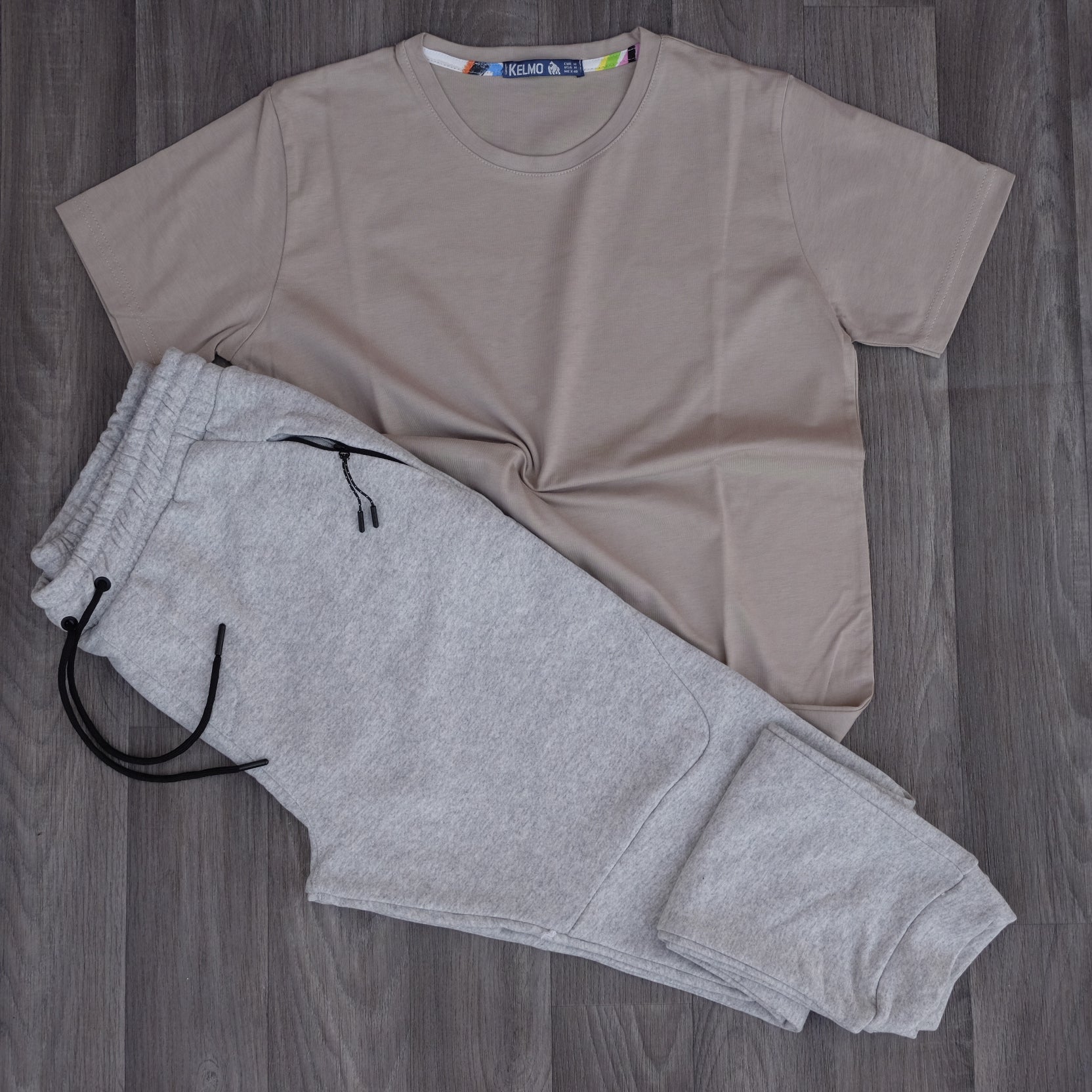 Ensemble T-shirt Beige Foncé + Jogging Beska Gris Chine