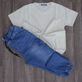 Ensemble Cargo Jeans Délavé Bleu + T-Shirt Clair