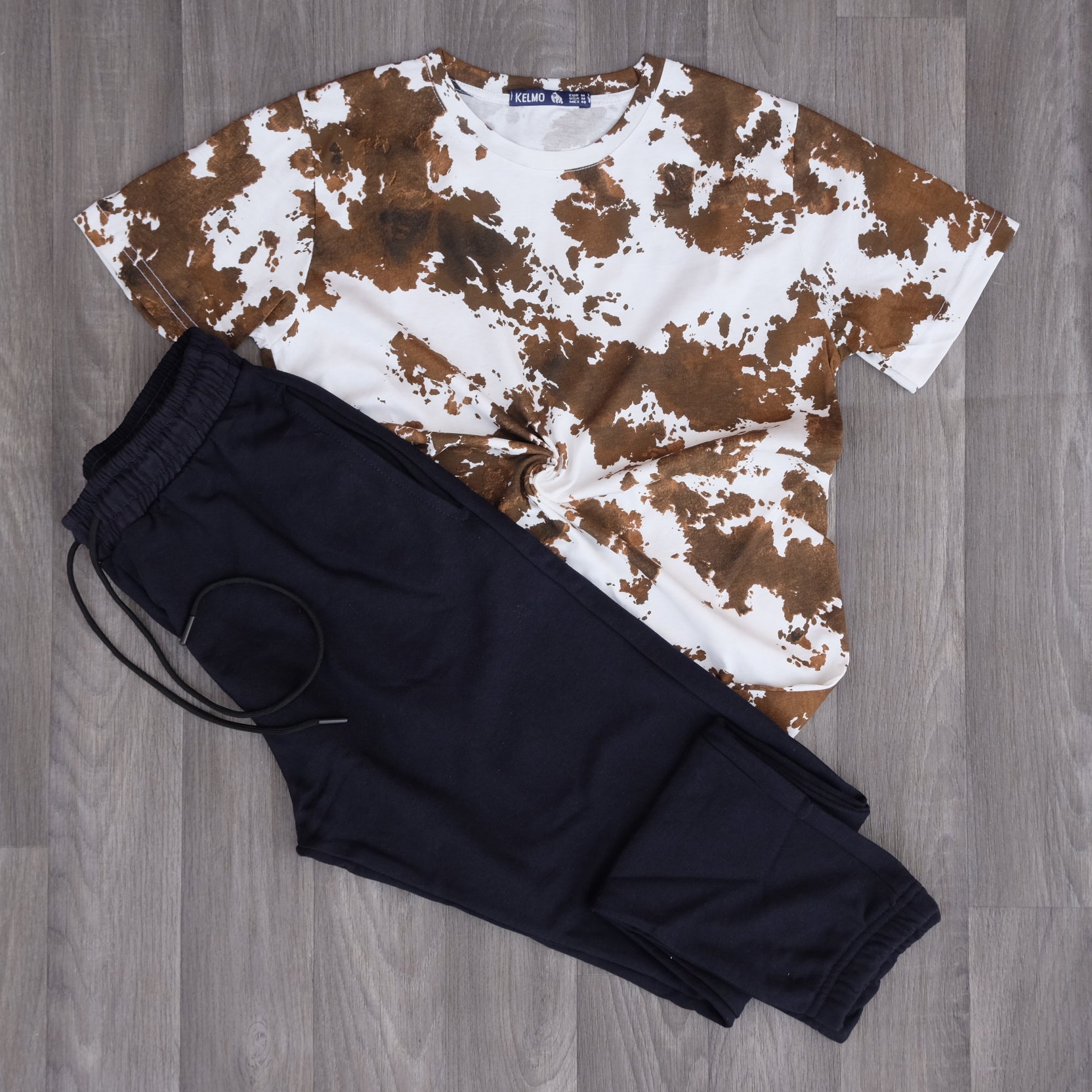 Ensemble T-Shirt Tie Dye Marron + Jogging Foncé