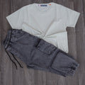 Ensemble Cargo Jeans Délavé Gris + T-Shirt Clair