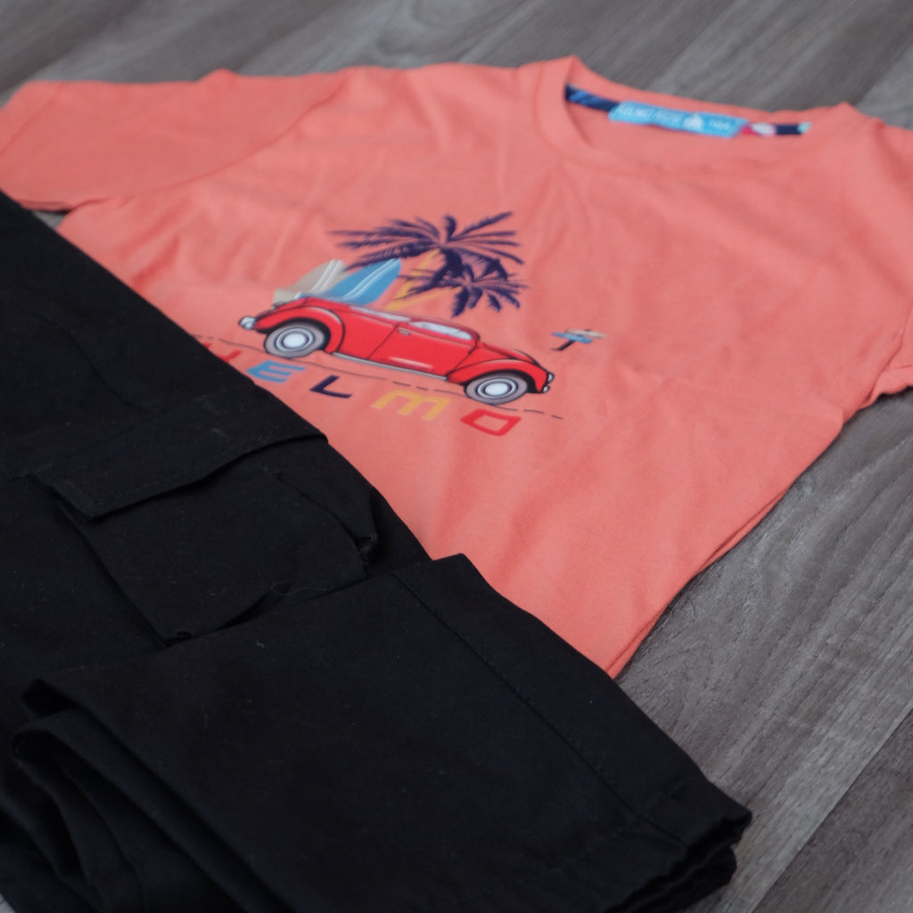 Ensemble Enfant Cargo Noir + T-Shirt Rouge Brique