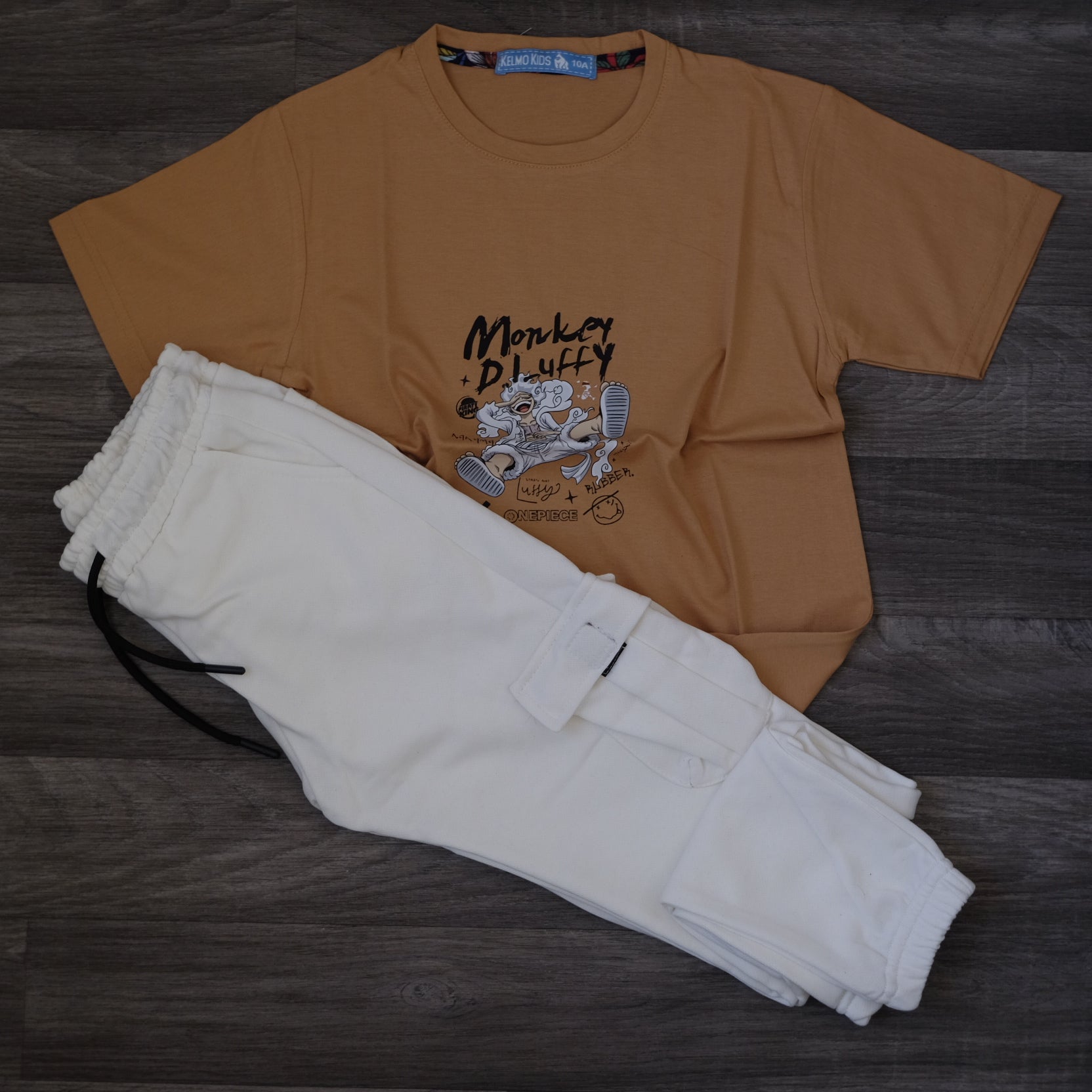 Ensemble Enfant Cargo Blanc + T-Shirt Marron Lufy