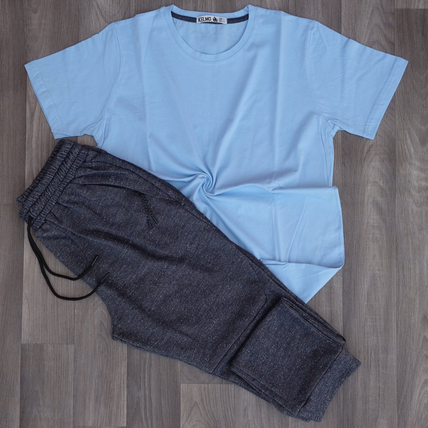 Ensemble T-shirt bleu ciel et jogging beska gris anthracite chiné