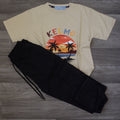 Ensemble Enfant Cargo Noir + T-Shirt Beige Imprimé Coucher de Soleil Kelmo